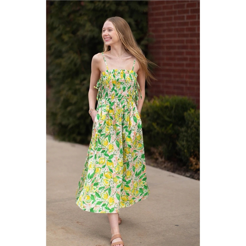 Meet Me In Santorini LEMON GROVE BLISS MAXI DRESS Size Medium Sundress Citrus